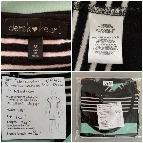 🔥5/$20🔥 “Derek Heart” Striped Jersey Mini-Dress size M - Picture 8 of 9